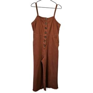 Wishlist Denim Wide Leg Overalls Jumpsuit L Rust Brown Cropped‎ Raw Hem